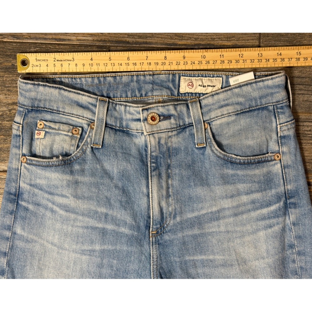 AG Adriano Goldschmied Farrah Boot High Rise Light Wash Fray Hem Jeans 28R Flare - Picture 8 of 12